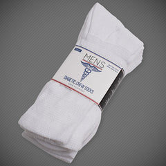 Men's Diabetic Crew Socks - White - 3 Pairs
