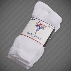 Women Diabetic Crew Socks - White - 3 Pairs